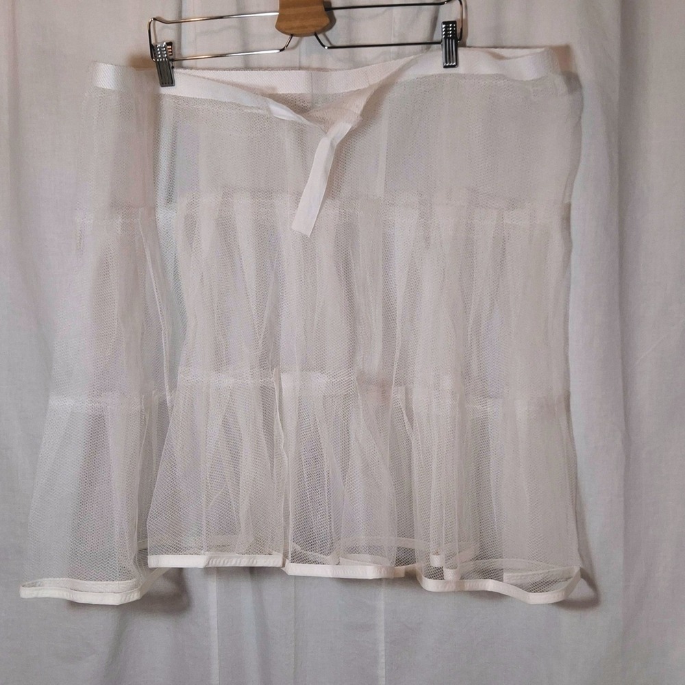 Handmade Crinoline Petticoat Women White Tiered Mesh Ribbon Waist Snag-Free Hem
